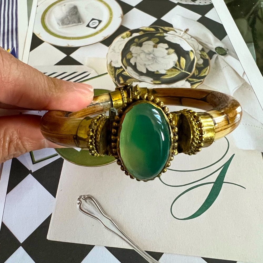 Anthropologie Tibetan Green Stone bangle bracelet - Picture 2 of 9